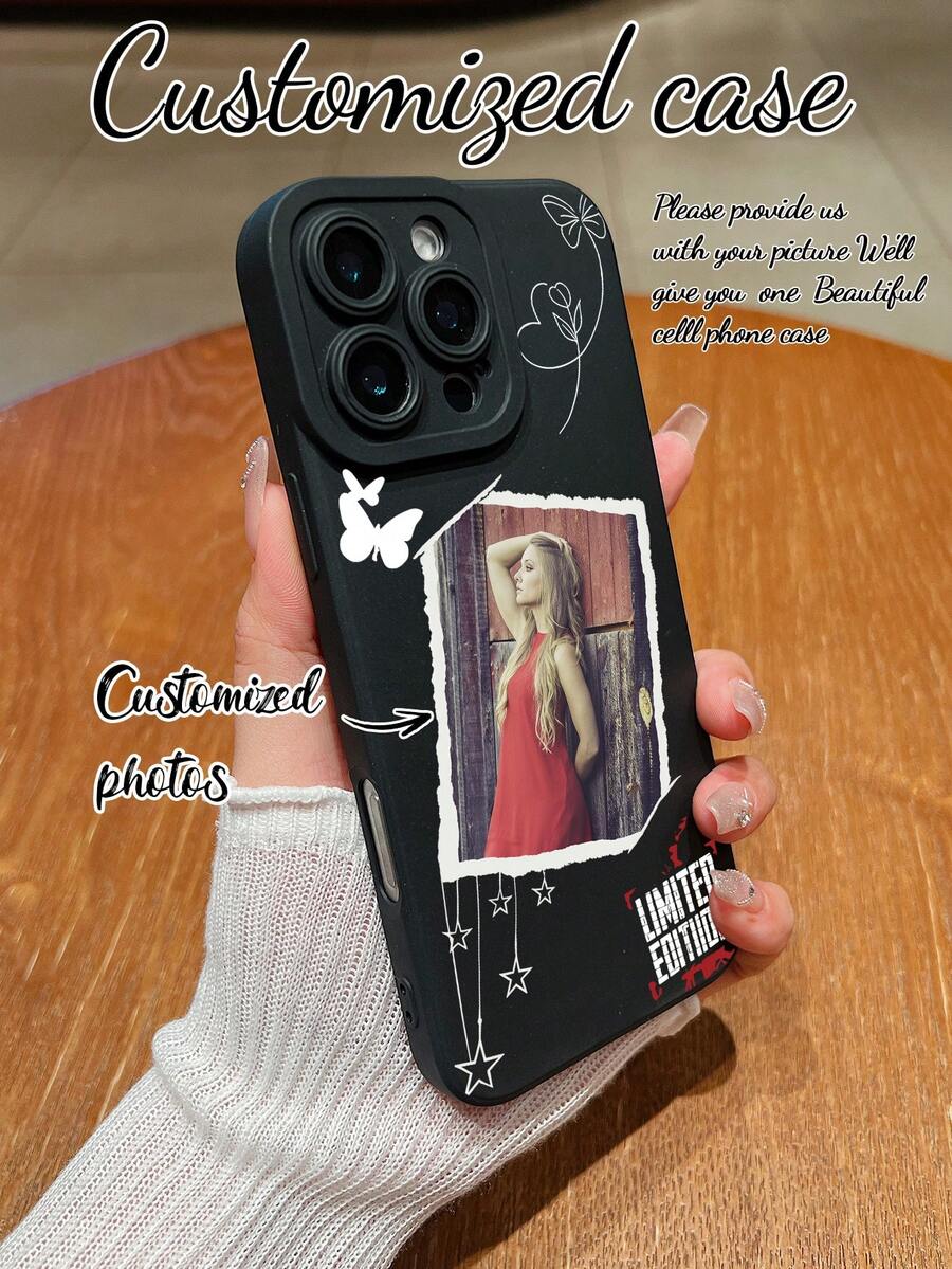 1 个可定制照片手机壳，带蝴蝶线图案设计，哑光黑色硅胶镜头保护手机壳，兼容 16 Pro Max/16 Pro/15 Pro Max/14 Pro Max/13 Pro Max、S22 Ultra/S23 Ultra/S24 Ultra、OPPO A53/A14/A15、Redmi A52s/P30/P30 Pro、Honor X6/X7b/X8b，可发送生活、情侣、家人、朋友等个人照片，适合日常使用和礼物