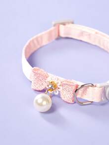 PETSIN 1 pieza Collar ajustable para mascotas de poliéster con decoración de perlas, adecuado para gatos y perros de mascota a la moda - Rosa Pálido - Ver 5