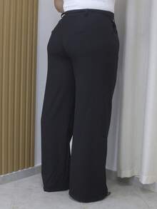 Tailored Wide Leg Trousers Plus Size 46-52 With Pocket, Zipper And Button Closure 8819 - 黑色 - 查看 2