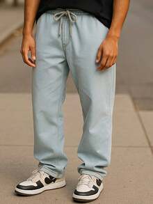 Calça Baggy Jeans Balão Masculina Larga Streetwear - Lavagem clara - Visão 4