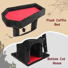 Gothic Cat Tree With Scratching Post, 32.6" Goth Cat Tower With Coffin Bed, Soft Cushion Platform, Spider Hanging Ball, Cozy Condo, Pet Furniture Climbing Tower For Indoor Cats, Black