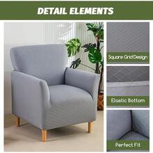 Local Delivery - Banquet Armchair Slipcover Printed Chair Covers With Arms Stretch Club Chair Slipcover Soft Armchair Sofa Covers Anti-Slip Furniture Protector For Dogs Pets Home Living Room Decor, 14 - Twill Check Grey - 查看 2