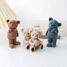 3D 多姿势熊硅胶模具：蝴蝶结和心形 - 拥抱设计，DIY 蜡烛/石膏/树脂工艺品，非常适合礼物和家居装饰