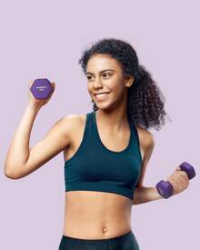 Lot de 2 haltères hexagonaux avec revêtement en néoprène pour la musculation, le fitness, la maison - gris violet - Voir 1