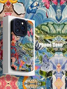 1 pieza Funda de teléfono protectora de piel sintética con patrón de tortuga verde grande y rayas verticales, compatible con Apple y 16/16PLUS/18PRO/21PROMAX