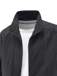 Men's Classic Regular Jacket - Breathable Polyester Fiber, Zipper, Long Sleeves, With Side Pockets, Suitable For Casual Street Wear, Spring, Summer, Autumn, Winter - Black - View 3