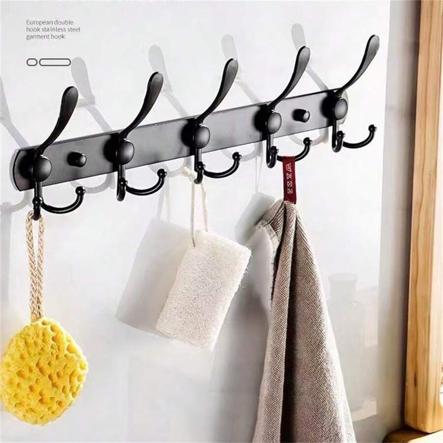 1 件/2 件壁挂式衣帽架，五个重型三钩，全金属结构，适用于门厅入口处的夹克外套帽子 - 彩色 - 查看 1
