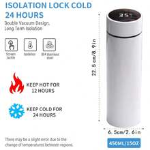 Termo digital LED con pantalla de temperatura, acero inoxidable 304-500ml, con aislamiento al vacío, inteligente, for café.(Blanco) - Blanco - Ver 2