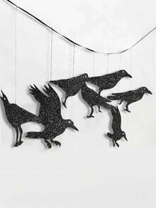 9 件黑乌鸦鸟笼花环横幅，闪闪发光的黑乌鸦装饰吊坠，哥特式渡鸦挂饰，带有悬挂乌鸦的怪异万圣节派对装饰，恐怖装饰拉横幅，非常适合家庭或活动恐怖道具，鬼节气氛装饰道具，派对聚会 - 黑色 - 查看 2