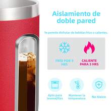 Termo para Café de Doble de Acero Inoxidable 400ml, Termo Taza Térmica para Café con Tapa Hermética y Pajita Telescópica, Taza Termica Frio y Caliente Portátil Vaso Viaje para Café, Té y Agua(Rojo) - Rojo - Ver 5
