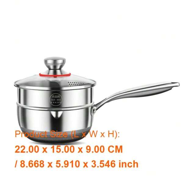 18cm 316L Stainless Steel Nonstick Saucepan With Glass Lid, 1.5L Capacity, Stay-Cool Handle, Induction & Gas Stove Compatible, Honeycomb Compound Design For Milk And Sauces