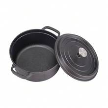 4.2L Black Cast Iron Casserole Dish Pot Pan With Lid For Cooking Baking Stew Stock - Black - View 1