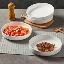 2pcs/4pcs Ceramic Serving Plates, 8-Inch Wide Rim Noodle Dishes Chip Resistant Edge & Non-Slip Base Oven Stack Bowls For Ramen/Stew/Meal Prep Thanksgiving, Christmas, Holiday Entertaining & Family Feasts