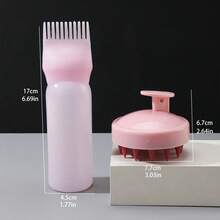 2个可重复灌装的沙龙洗发水瓶、染发剂挤压瓶、称重瓶、烫发瓶、美发沙龙用品，以及1个二合一干湿两用头皮按摩洗发刷、头皮护理刷 - 彩色 - 查看 4