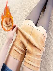 Minimalist Solid Tights - Apricot - View 7