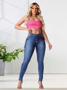 Kit 2 Calças Jeans  Feminina Skinny com Elastano (Lycla) Cintura Alta Efeito Empina Bumbum