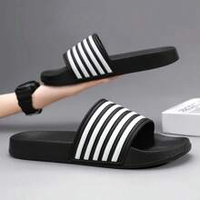 New Design Striped Slippers For Men And Women, Fashionable Couples One-Strap Slides, Lightweight Casual Indoor Outdoor