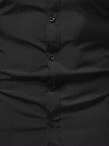 Casual Short Sleeve Plain Front Button Down Shirt (Asymmetrical Cut) - màu đen - Xem 6