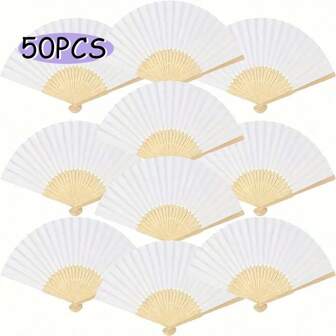 Set de 50 piezas/Set de 10 piezas Abanicos de papel en blanco DIY para pintar, abanicos pequeños hechos a mano para refrescarse, adecuados para bodas y fiestas