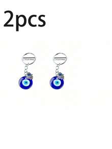 2pcs/Set Blue Evil Eye Fatima Hand Keychain Amulet, Lucky Alloy Keychain Combo, Keyring, Bag Charm, Car Key Chain, Ideal Gift For Friends, Couples, Parties, Packaging Decor, Auto Keychain, Couple Gift, Student Holiday Gift, Handbag Charm, Mother's Day Gift - Blue - View 13