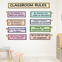 Self Adhesive School Classroom Rules Wall Sticker Baby Nursery Quote Wall Decal Mural,Back To School,School Supplies
