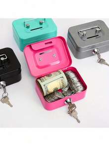 1pc Secure Metal Cash Storage Box - Money Banks With Key Lock, Top Handle Holder, Adult Piggy Bank, Coin Saver, Cash Register For Daily Office Use, Perfect Halloween, Gift Idea Birthday Gifts Graduation - Multicolor - View 8