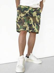 2pcs Teen Boys' Camouflage And Black Pocketed Utility Shorts For Casual And Outdoor Activities, Spring/Summer
