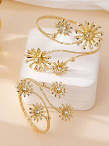2 peças/Conjunto Pulseira Floral Retrô Dourada para Braço Superior na Moda, Adequada para Uso Diário, Presente de Aniversário para Mulheres