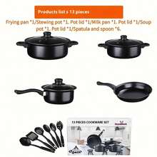 Cookware Maifanshi 4 Pcs Pot Set Household Non Stick Pot Induction Cooker With 6 Silicone Pasta Fork And Ladle Spoon Set,Wok Suit Kitchen Pots And Pans Cookware Set,Large Non Stick Kitchen Utensils For Cooking - Black - View 5