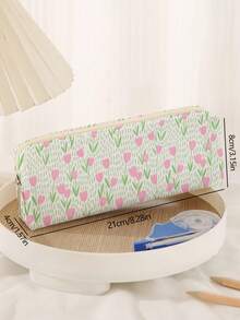 1pc Floral Pattern Print Corduroy Pencil Case, Stationery Storage Bag, Double-Sided Print Stationery Bag, Portable Multifunctional Office Stationery Pencil Storage, Gift For Students, Friends, Holiday Gifts, Pencil Pouch, School Bag School Supplies, Back To School - Multicolor - View 18