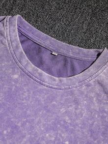 Es Trus Cotton 夏季女装趣味印花嘻哈“创意中国龙”个性化图案街头风，韩版舒适复古时尚通勤百搭Y2k女装，适合户外休闲，常规小众朋克风黑色修身圆领短袖水洗T恤休闲款 - 紫色 - 查看 6