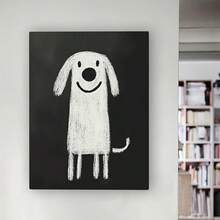 1张黑白狗狗帆布海报，无框，适合装饰客厅和卧室墙壁。送给她/他的完美节日礼物，墙面艺术装饰，适合房间装饰。无框 - 黑色 - 查看 1