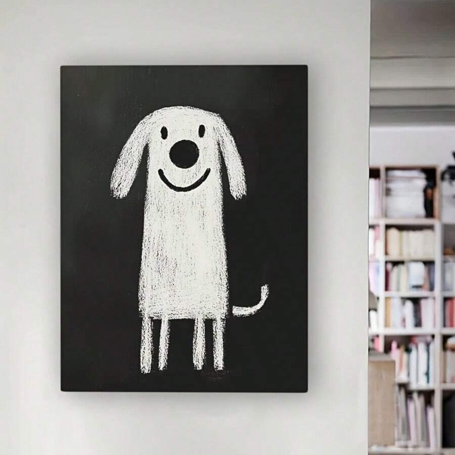 1张黑白狗狗帆布海报，无框，适合装饰客厅和卧室墙壁。送给她/他的完美节日礼物，墙面艺术装饰，适合房间装饰。无框 - 黑色 - 查看 1