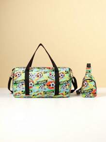 3PCS Back To School Backpack Travel Bag, Fashionable And Casual Cute Cartoon Football Print Travel Bag, Including Chest Bag, Luggage Bag, Clothing Storage Bag, Large Capacity Combination Bag. Suitable For Daily School, Very Suitable For Campus, Class, Photo, And Birthday Gifts For Friends. Suitable For Daily Business Trips, Outdoor Travel, Going Out, Outdoor Leisure Sports And Other Daily Use. Zipper And Print Positions Are Random.