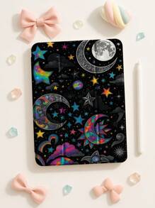 Beautiful Space Moon And Star Pattern Transparent Silicone Shock-Absorbing Stand With Pen Slot, Suitable For Galaxy Tab A8 10.5, S6 Lite 10.4, S7/S8/S9Inch. It Supports Sleep Awakening As A Holiday Gift