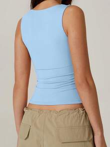 Women's Square Neck Tank Tops Sleeveless Solid Color Slim Fit Tank Tops Summer Shirts - 淺藍色 - 查看 2
