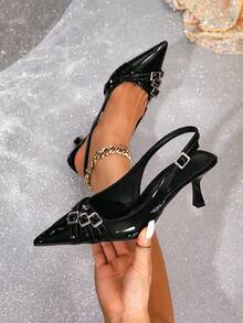 2025年夏季女士优质尖头细高跟凉鞋，独特带扣设计