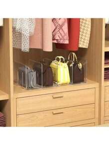 1 قطعة/2 قطعة منظم شفاف من الاكريليك للشنط المنزلية وعرض البيع بالتجزئة، يوفر مساحة في الخزانة، رف تخزين شفاف مناسب للمحافظ والحقائب