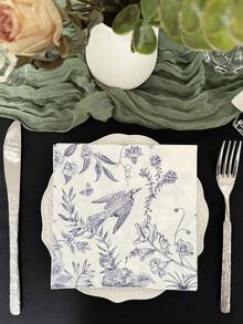 20/40 pezzi Tovaglioli monouso vintage con stampa floreale blu e uccelli, decorazioni per matrimoni, 3 strati spessi, 33x33cm, forniture per ristoranti e hotel, adatti per San Valentino, matrimoni, compleanni, anniversari, decorazioni per feste, forniture per feste - Blu retrò - Visualizzare 4
