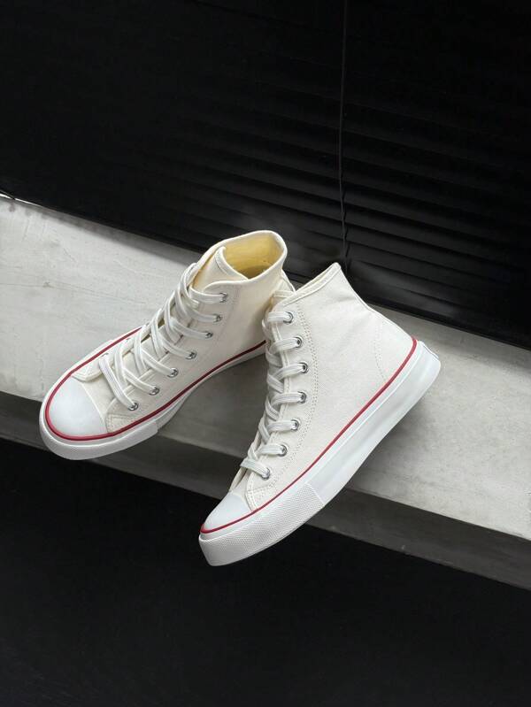 Black Canvas Shoes, Women's Casual Vulcanized Shoes, Mid-Top Sneakers, Men's Fashion Lace-Up High-Top Trainers, Spring/Autumn Korean Style Minimalist Classic Mid-Top Canvas Shoes, Versatile Skate Shoes