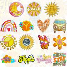 7/9/13/15 件和平与爱之花熨烫补丁，缝制刺绣贴花修补补丁 DIY 工艺品项目适用于服装夹克牛仔裤裤子连衣裙背包帽子装饰礼物