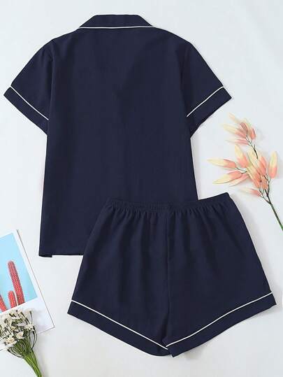 Women Short Sleeve Top Shorts Pyjama Set, Com Tafel Loungewear Home Outdoor, view 2