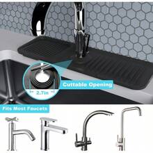 Local Shipping-5°Slope Kitchen Sink Splash Guard-Gray Silicone Faucet Mat Handle Drip Catcher Tray Behind Faucet With Soap Dispenser Hole-1pc Water Clear Gadgets For Sink Accessories 5 By 24inch Long Organizer - Black - View 3