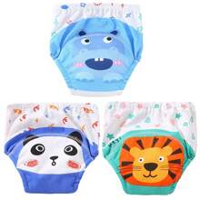 4 Stück dünne positionierte Tierdruck Baby Jungen/Mädchen Trainingshosen, weich & bequeme wiederverwendbare Stoffwindeln, unverzichtbares Geschenk für Babys