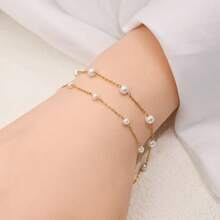 1 pieza Pulsera de perlas elegante y minimalista, de acero de titanio que no se desvanece, pulsera de perlas para mujer, para uso diario o como regalo