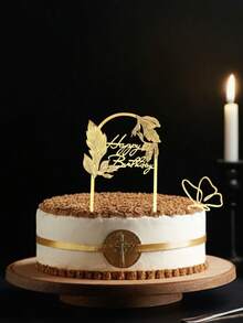 2PCS/1套-6PCS/3套高端金色拱门生日蛋糕装饰插件套装，艺术生日快乐卡和蝴蝶，亚克力生日蛋糕顶饰，生日快乐蛋糕顶饰，适用于生日派对装饰，派对装饰，完美的蛋糕装饰套装 - A - 查看 9