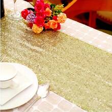 1 件亮片桌布，金色亮片桌旗，长桌旗，闪亮织物滑轨，用于圆形/矩形桌面装饰，适用于圣诞节、餐桌布置、招待会、婚礼、生日派对、万圣节装饰、节日派对，黑色闪光桌旗 - 金色 - 查看 9