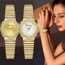 1 pieza Reloj de mujer elegante y de moda con decoración exquisita de rhinestones, resistente al agua, de acero inoxidable, para el Día de San Valentín y el Día de Navidad