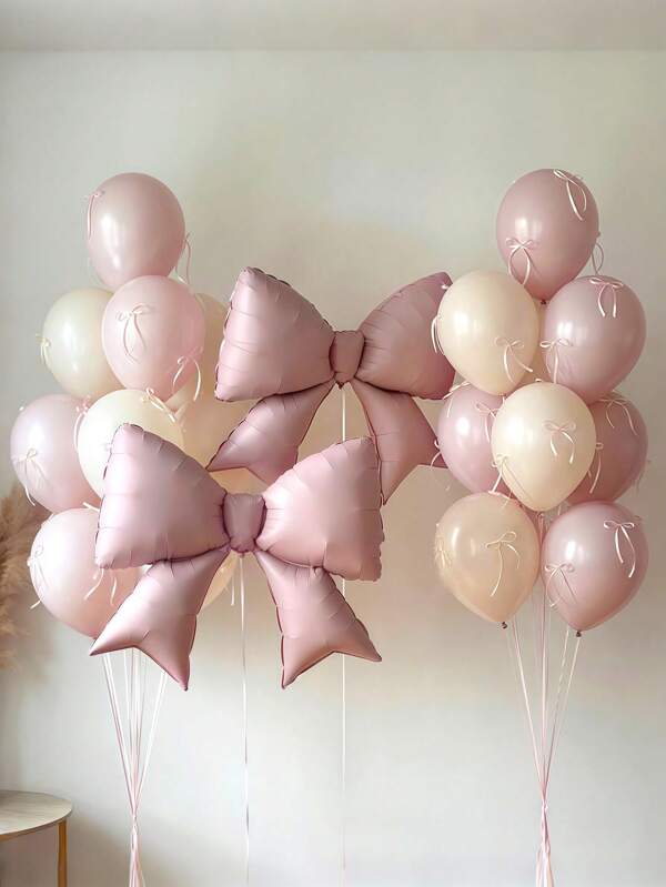 Set de 12 globos de aluminio grandes con lazo rosa, set de globos de látex color macaron, incluye cintas y puntos de pegamento para manualidades. Adecuado para bodas, compromisos, aniversarios, fiestas de princesas y decoración de cumpleaños