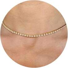 1 Collier cravate mode pour femme, chaîne de clavicule empilable, rangée simple super flashy de zirconium synthétique étincelant, 2g argent 925 incrusté de zirconium synthétique, cadeau pour banquet, usage quotidien, vacances